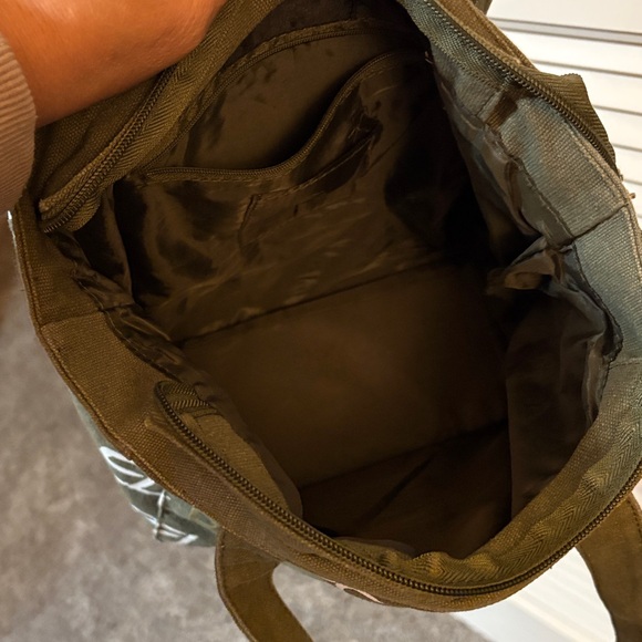 Robin Ruth Barcelona Tote Bag Small Canvas Zipper Closure Olive Green - Picture 10 of 13